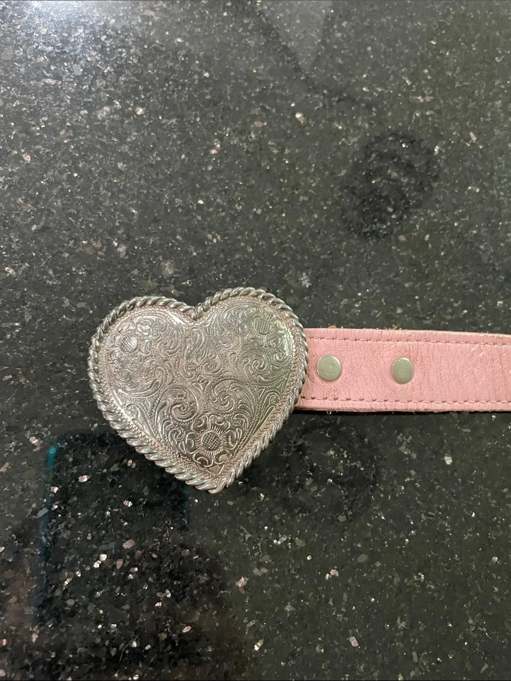 Vintage Wrangler Girls Pink Leather Western Belt Silver-Tone Heart Buckle